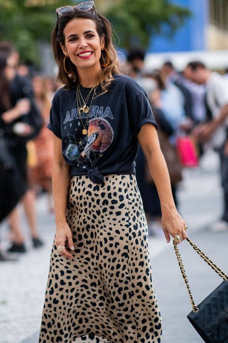 With a Midi Skirt and Graphic Tee