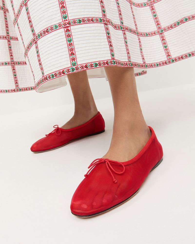 LOEFFLER RANDALL Landon Soft Bow-Detailed Mesh Ballet Flats