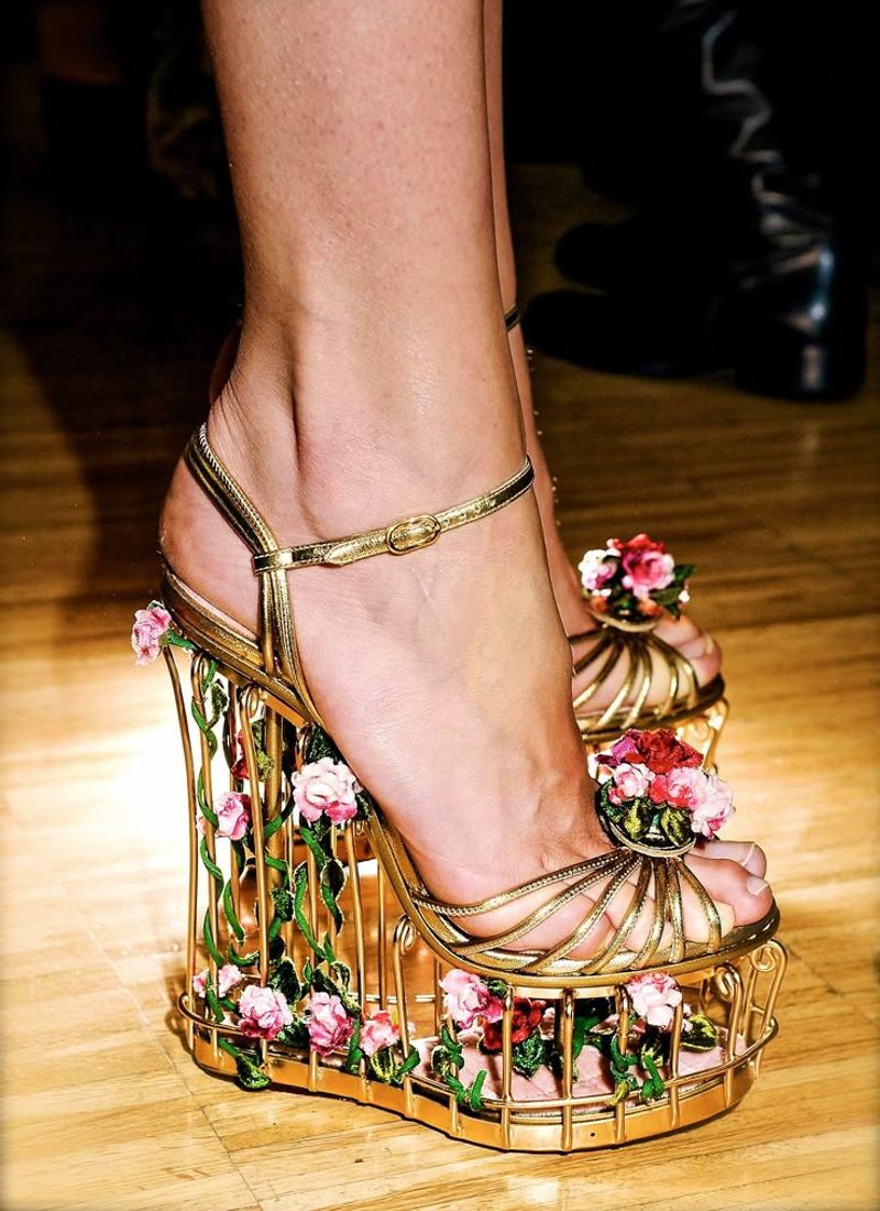 Dolce & Gabbana Gold Filigree Wedge Heels