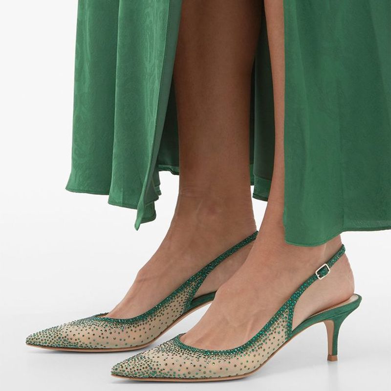 Pointed-Toe Mesh Slingbacks