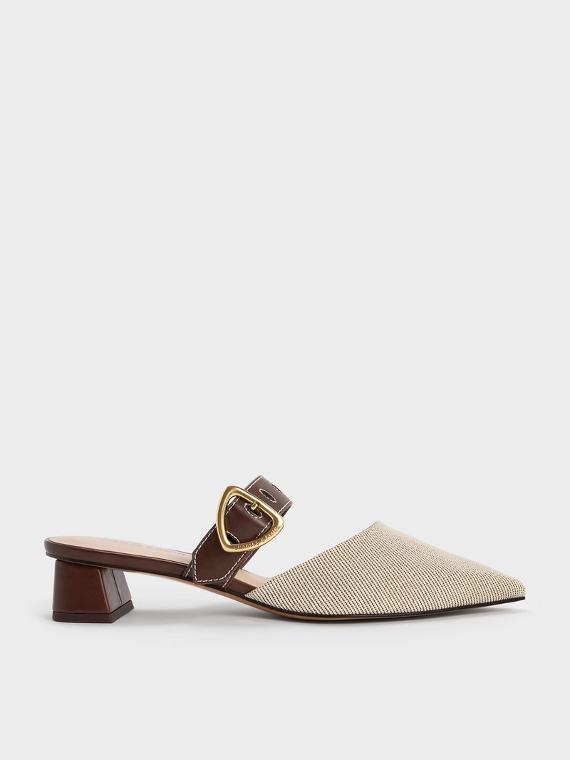Charles & Keith Sepphe Twill Cut-Out Heeled Mules