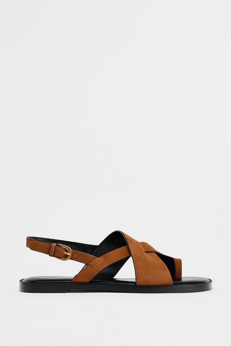 Zara Flat Split Suede Strappy Sandals