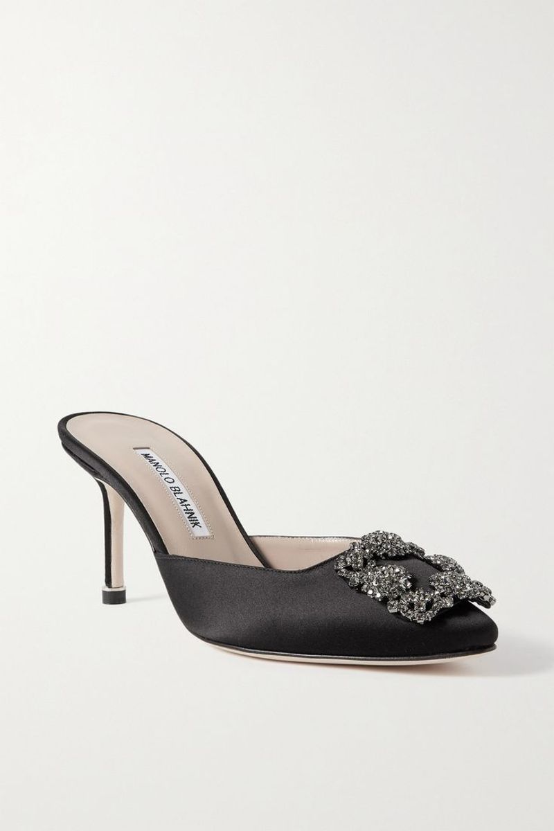 Manolo Blahnik Hangisimu 70 Embellished Satin Mules