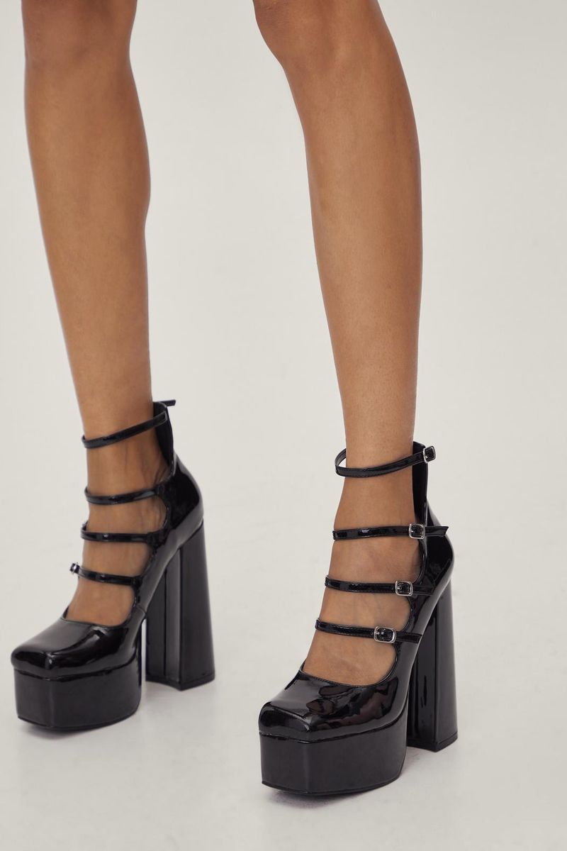 Patent Leather Platform Pumps with Chunky Heel