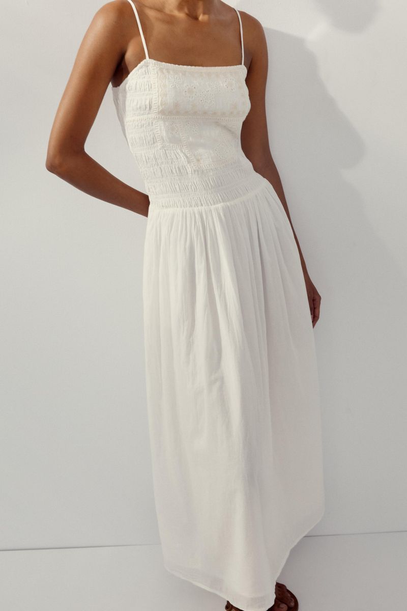 White Smocked Dress with Embroidery