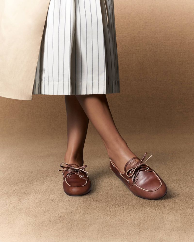 Miu Miu Leather Lace-Up Moccasins