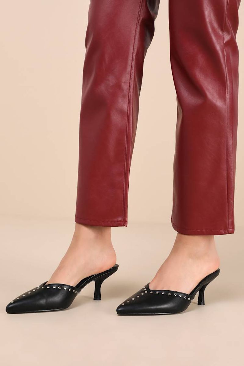 Pointed-Toe Kitten Heel Mules