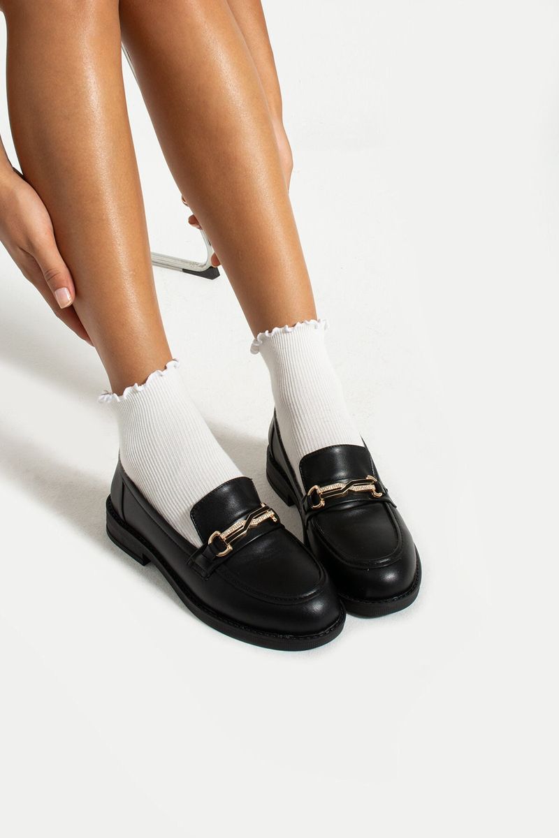 Polished Leather Loafers with Gold Accent