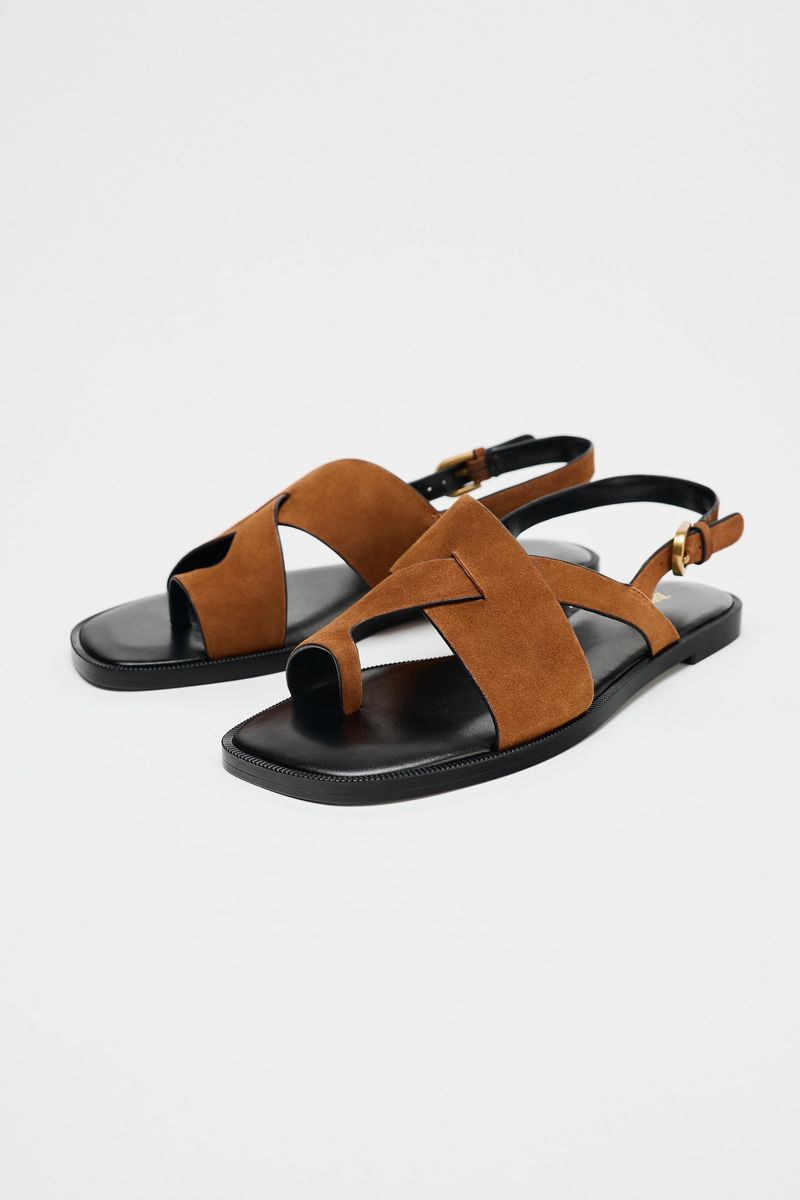 ZARA Suede Strappy Slide Sandals