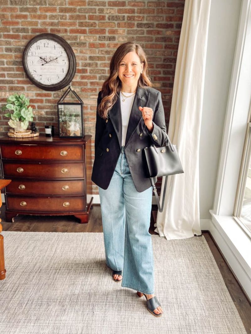 High-Waisted Wide-Leg Jeans + Fitted Tank + Oversized Blazer