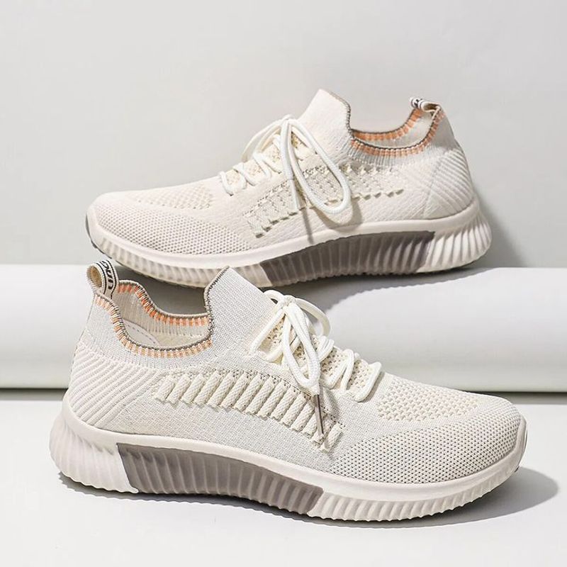 Beige Mesh Running Shoes