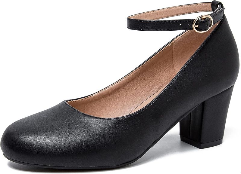 Overly Round-Toe Pumps in Matte Black Leather