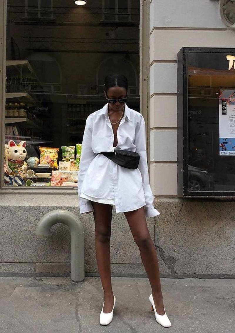 Pointy-Toe Pumps + Nylon Belt Bag