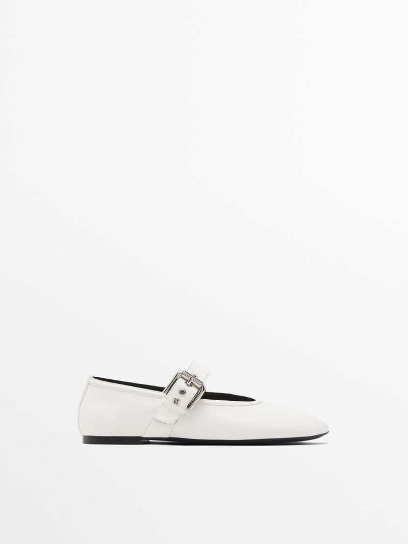 Soft Ballet Flats with Buckle – White