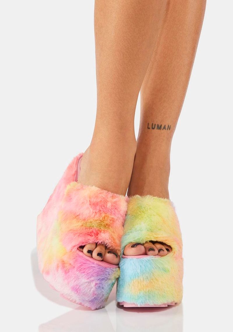 Furry Slides with Platform Soles