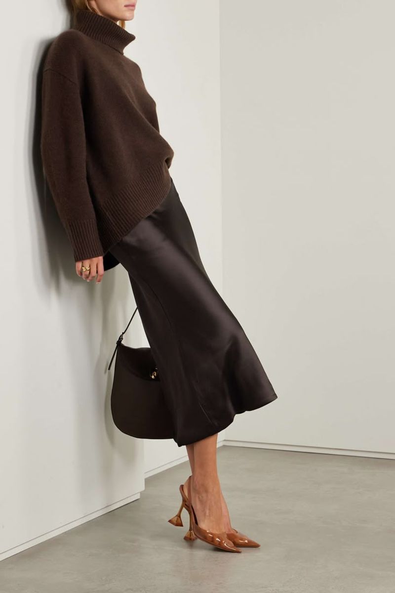 Silk or Satin Midi Skirt