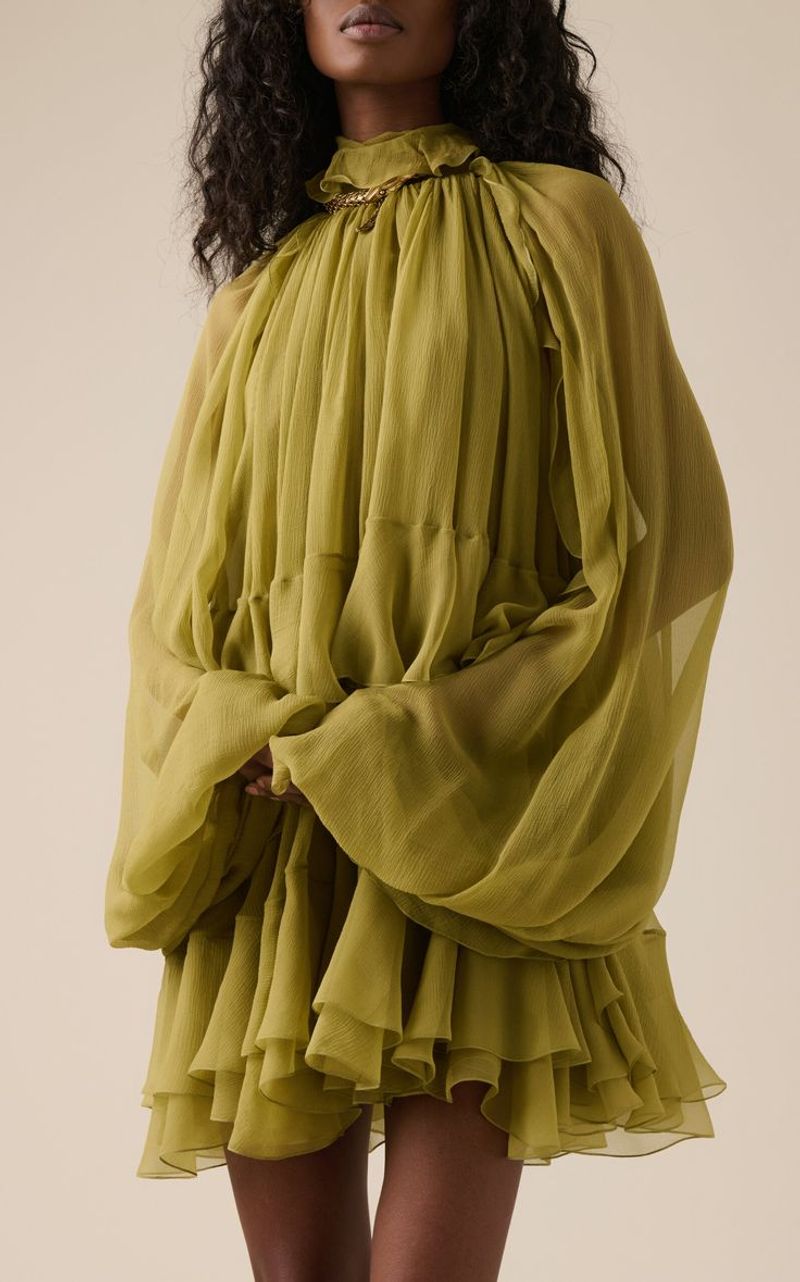 Puff-Sleeve Organza Mini