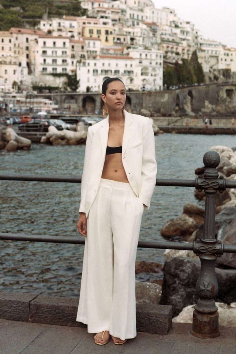 Linen Blend Wide-Leg Trousers with Belt