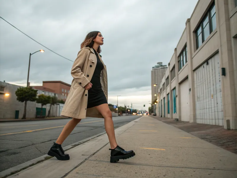 Mini Dress + Trench Coat + Loafers