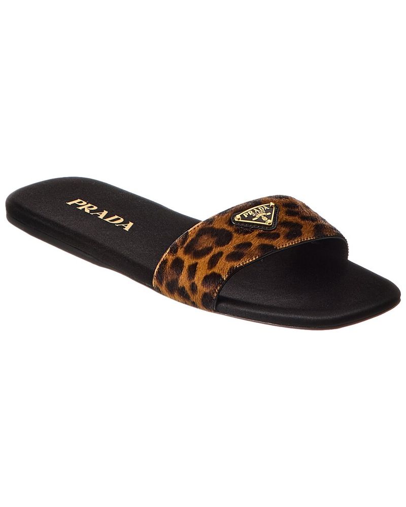Prada Animal Print Genuine Calf Hair Slide Sandals