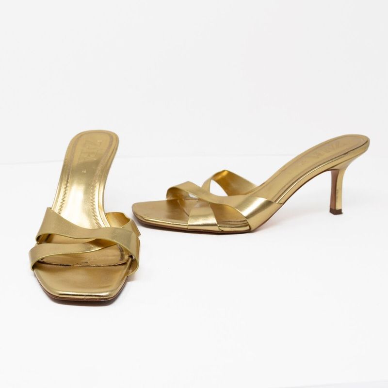 Zara Metallic Gold Heeled Mules (Affordable Royalty)