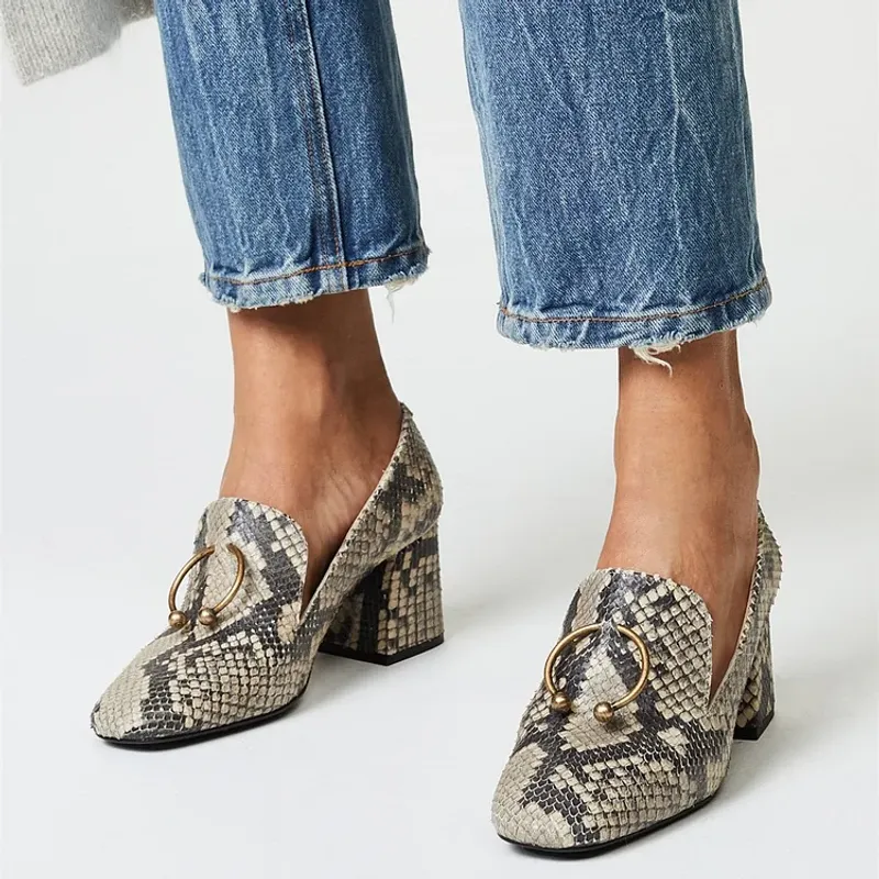 Almond-Toe Heeled Loafers