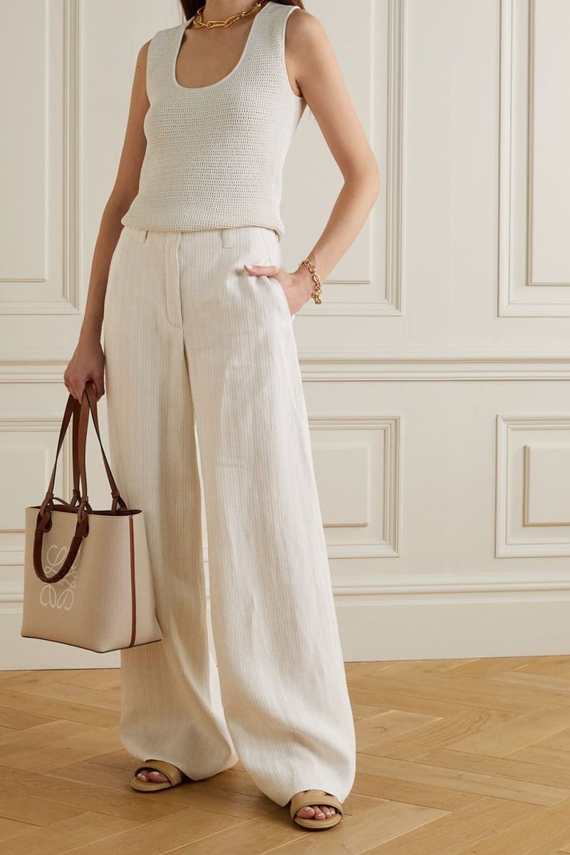 Wide-Leg Linen Pants + Sleek Leather Slides