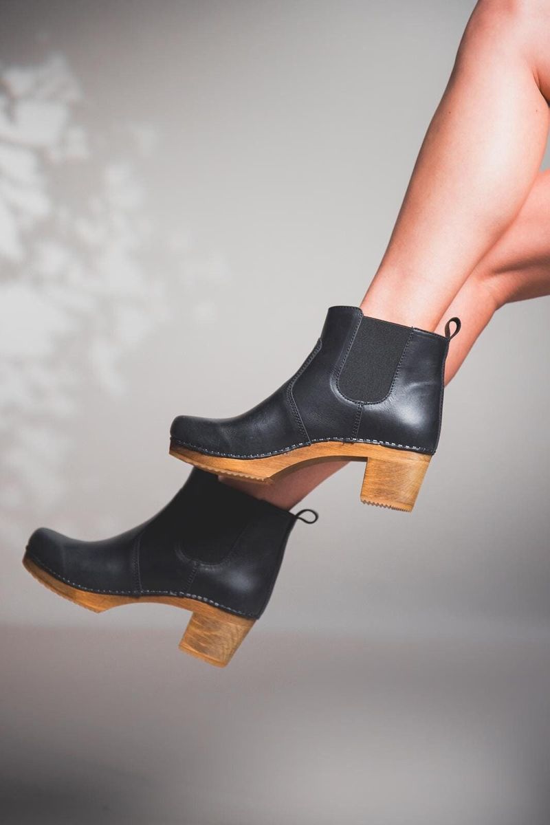 Ankle Boots with Chunky Faux-Wood Heel