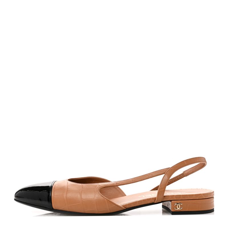 Chanel Crocodile Embossed Slingback Flats