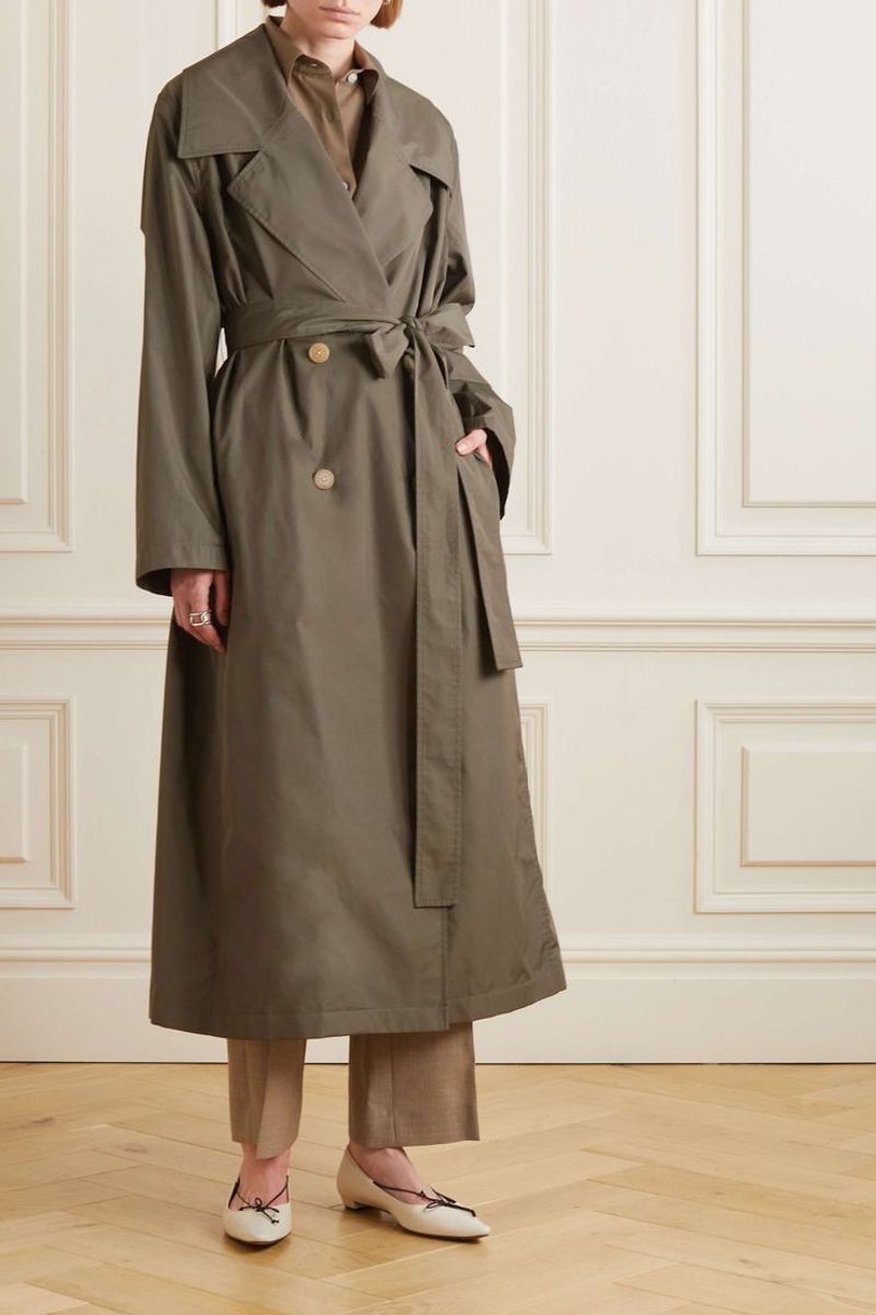 Trench Coat + Embellished Ballet Flats