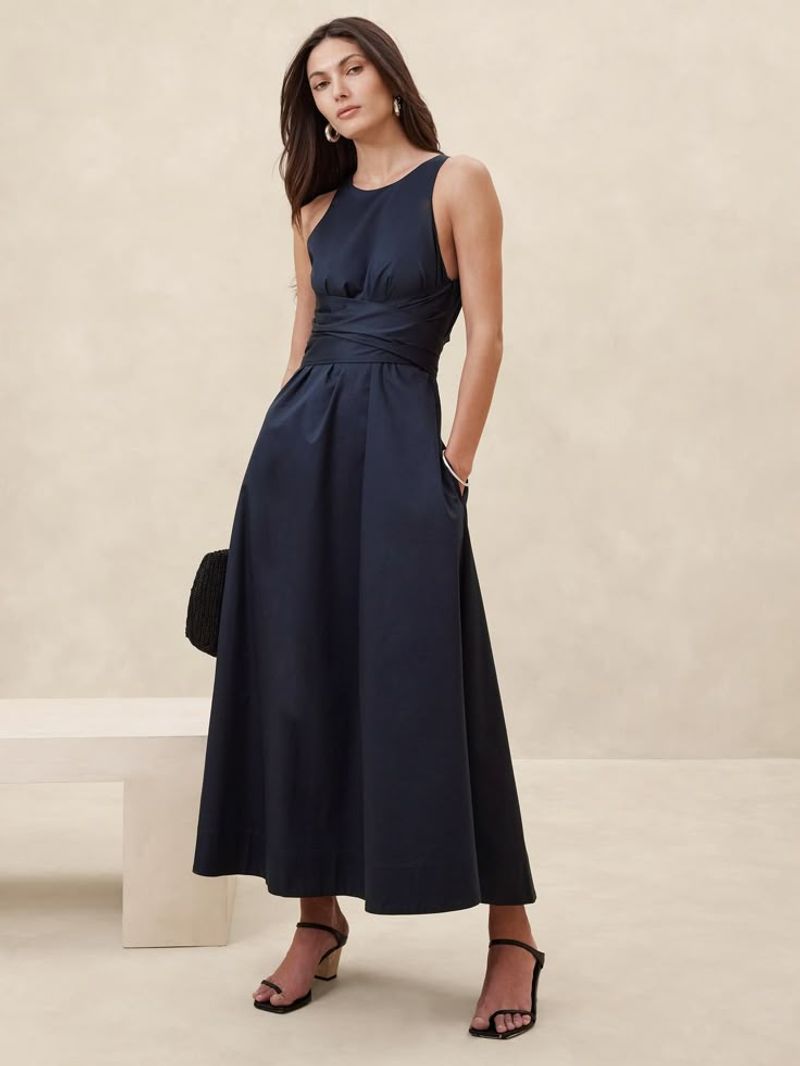 Stretch-Cotton Poplin Long Midi Dress