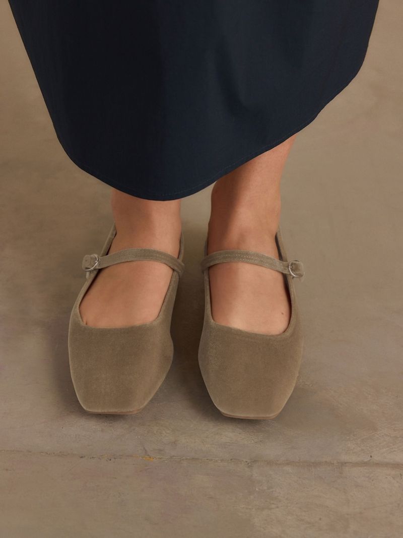 Square-Toe Mary Janes in Velvet or Suede