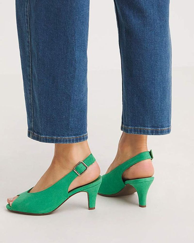 Peep-Toe Slingbacks (with Low Square Heels)