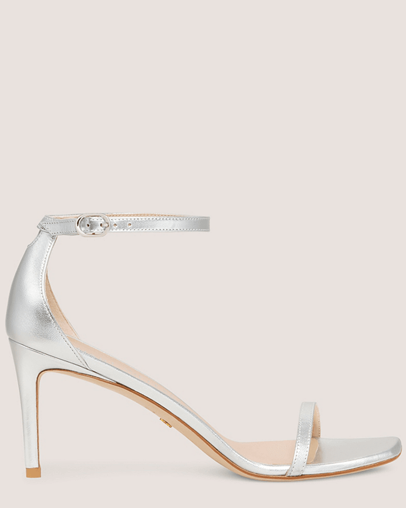 Stuart Weitzman – Nudistcurve 75 Sandal in Silver Metallic