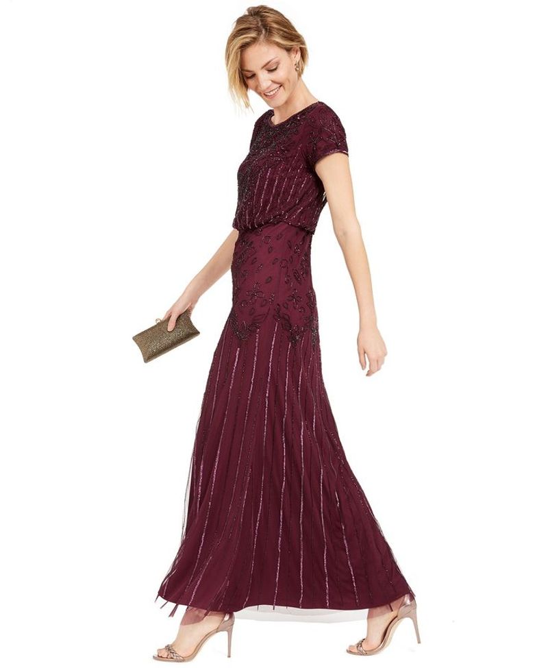 Adrianna Papell Beaded Blouson Gown