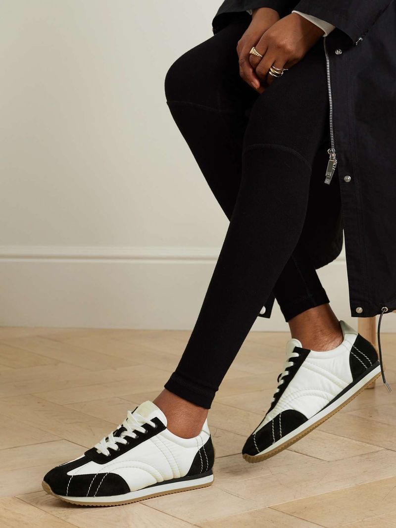 TOTEME The Sport Leather-Trimmed Suede and Shell Sneakers