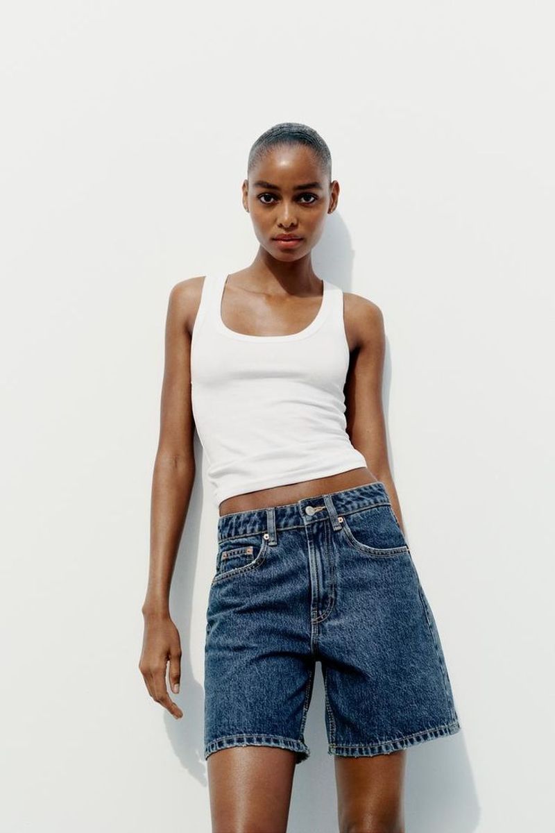 Zara TRF Mid-Rise Denim Shorts