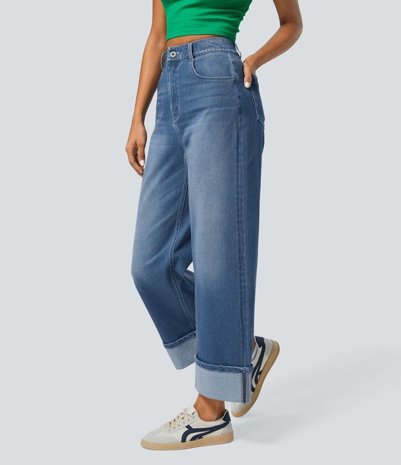Halara Flex High-Waisted Rolled Hem Jeans