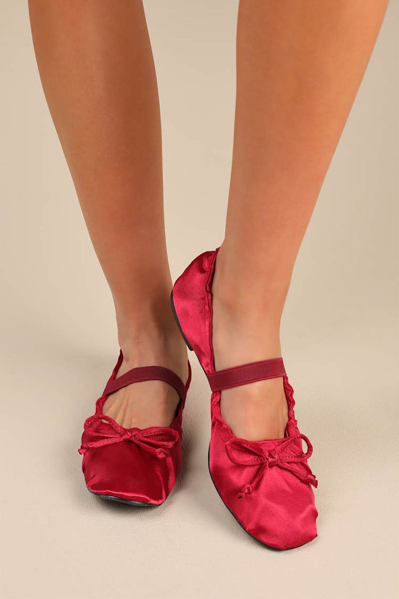 Satin Ballet Flats in Smoky Navy or Merlot