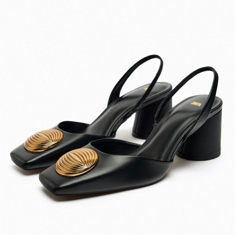 Zara Leather Slingback Strap Shoes