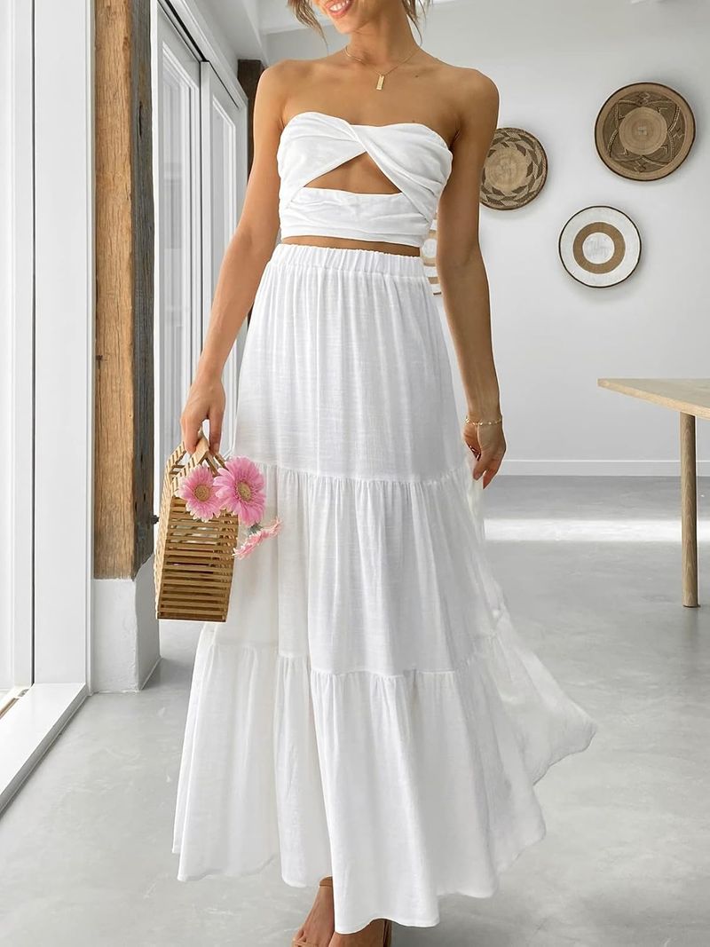 Anrabess Women’s Summer Boho Flowy Swing Tiered A-Line Maxi Skirt