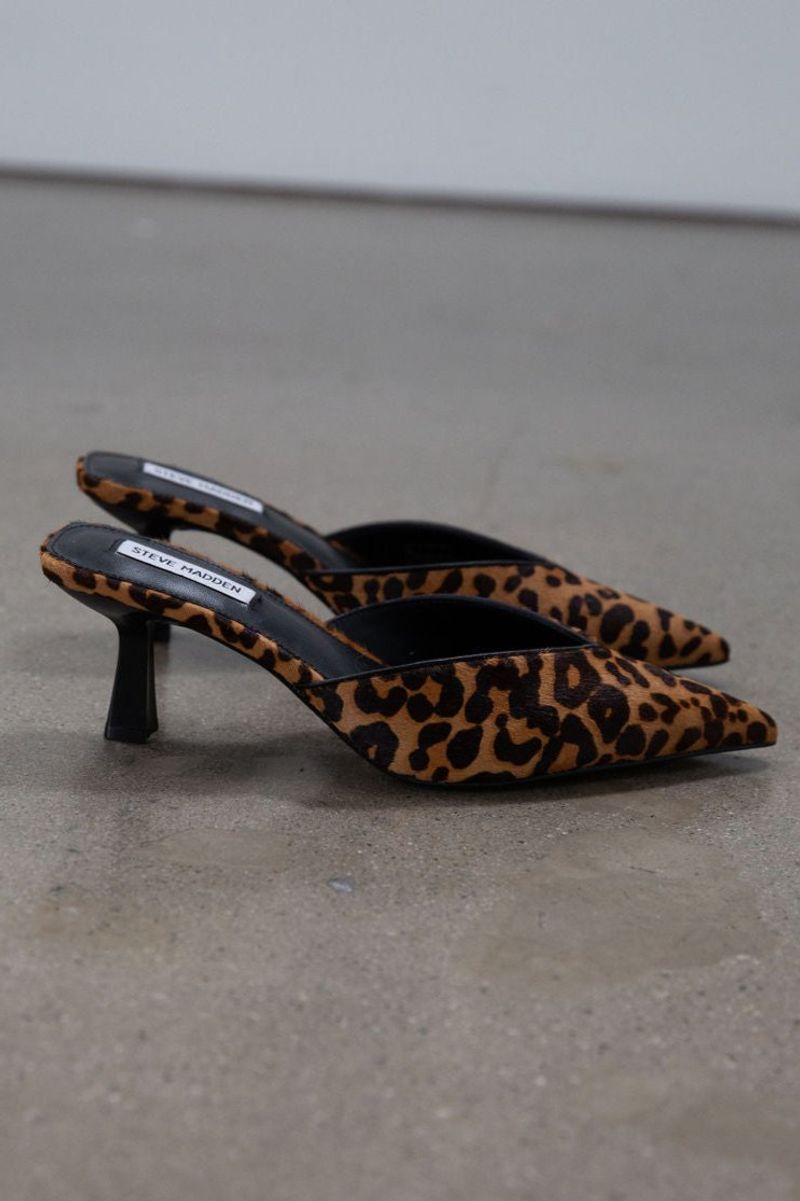 Steve Madden Mod-A Leopard Print Genuine Calf Hair Mules