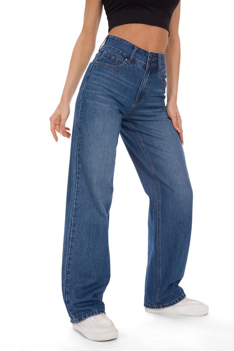 Flying Banana High-Waisted Wide-Leg Baggy Stretch Jeans