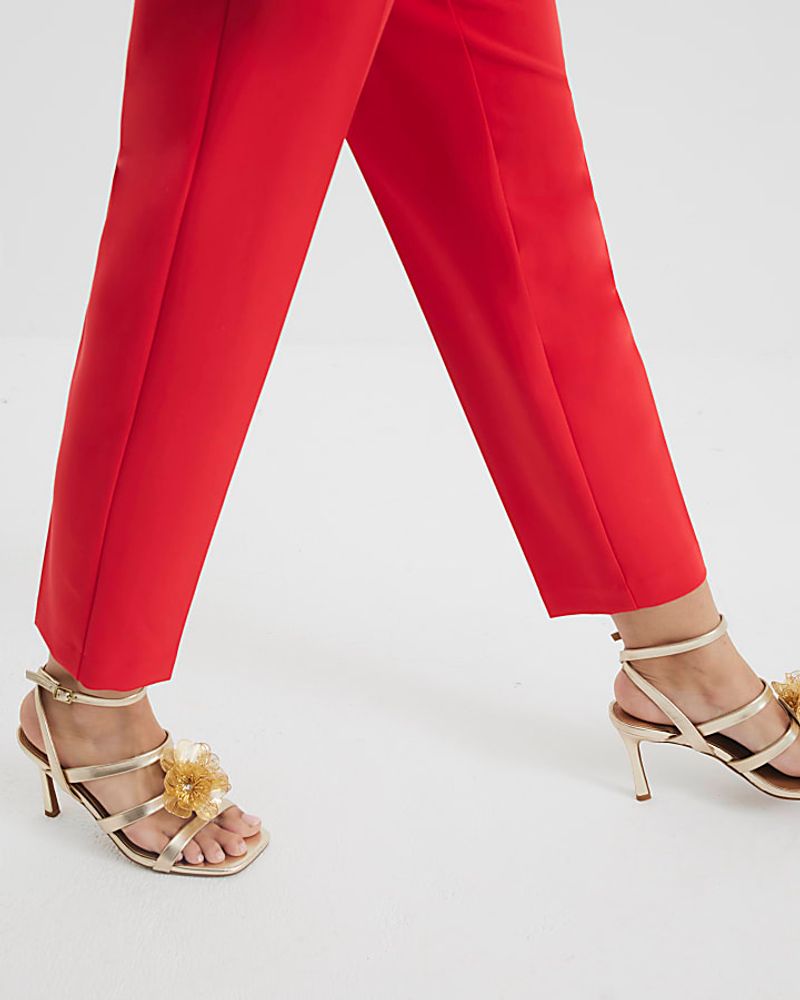 River Island Gold Wide Fit Floral Trim Heeled Sandals