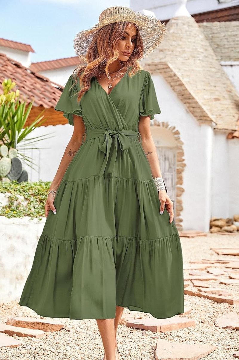 PrettyGarden Tiered Ruffle Midi Dress