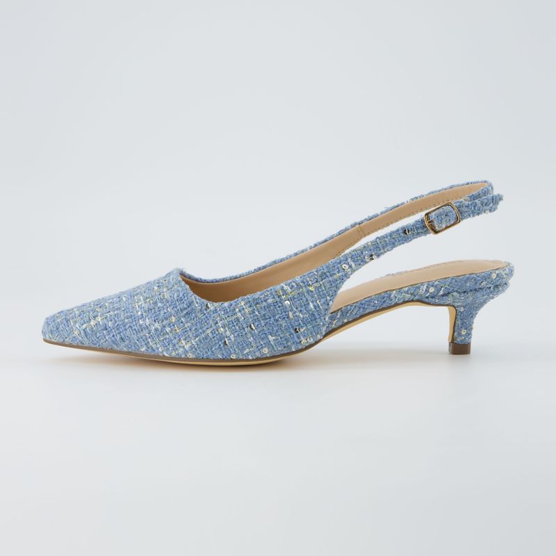 Kitten-Heel Slingbacks in Check or Tweed Fabric