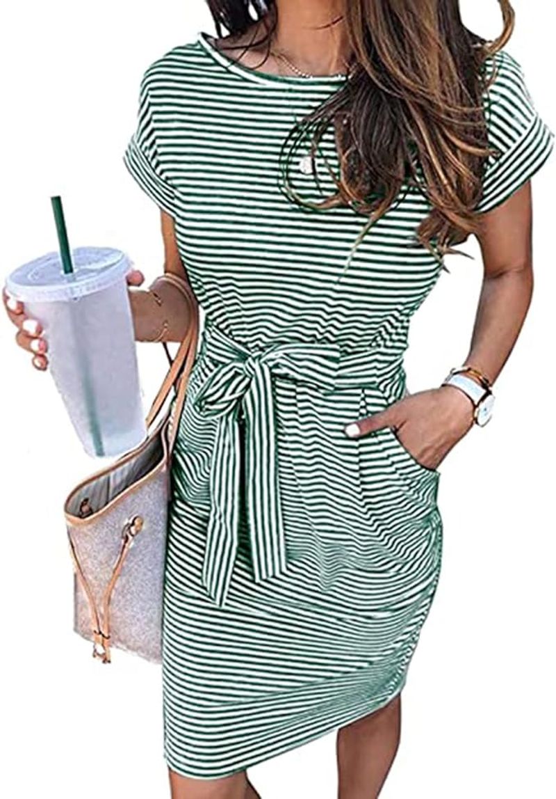 Yanziliu Striped T‑Shirt Tie‑Waist Dress