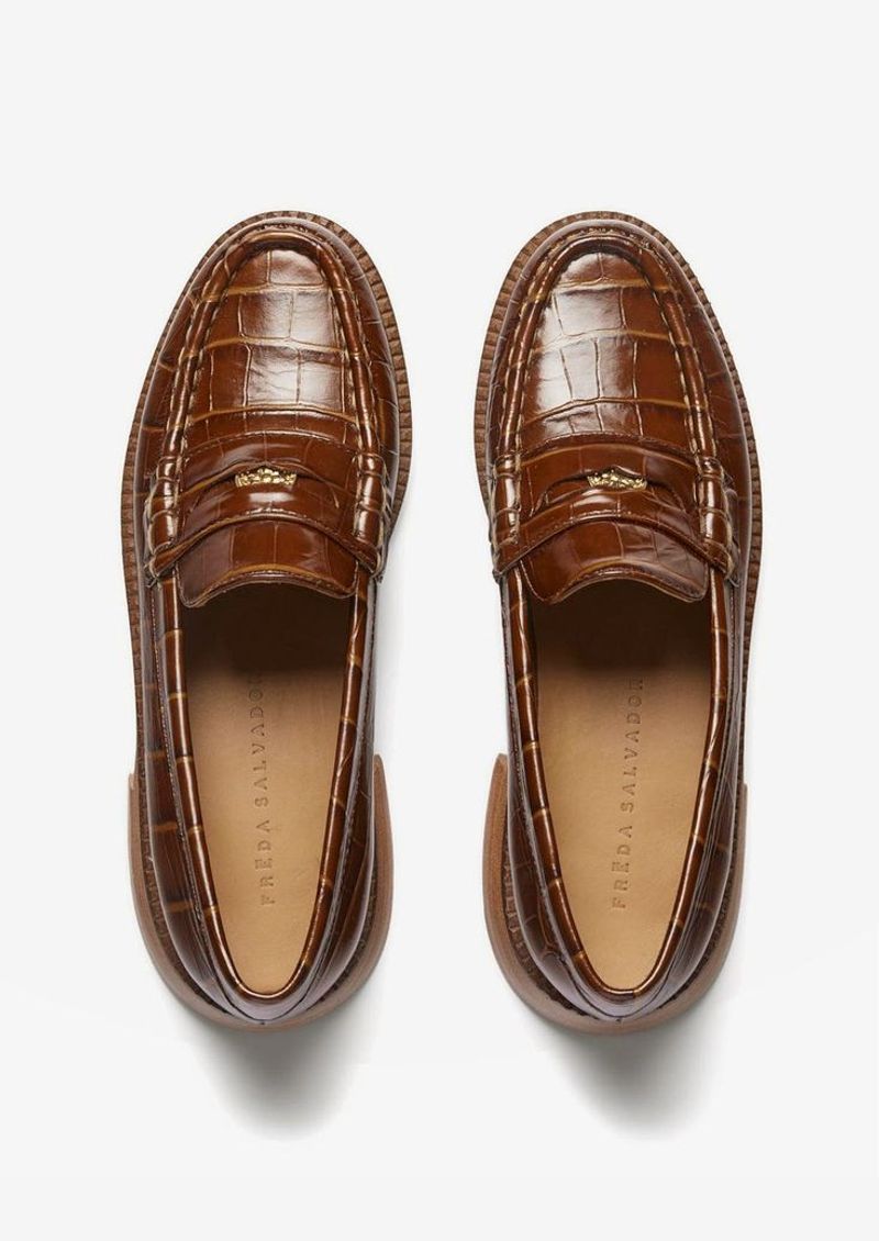 Freda Salvador Elba Croc-Embossed Loafers