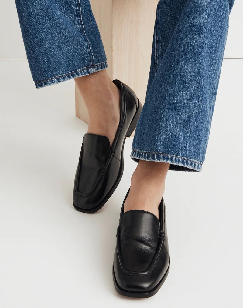Almond-Toe Leather Loafers in Classic Black