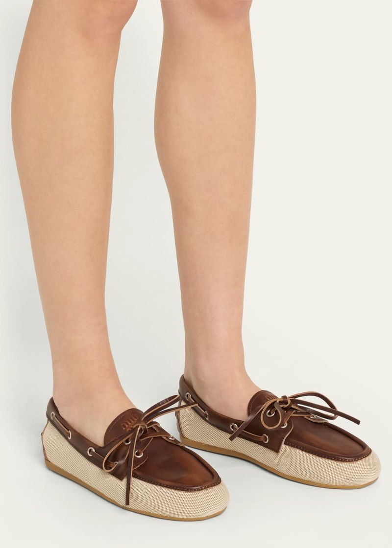 Miu Miu Canvas and Leather Boat Shoes